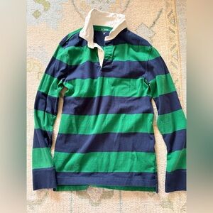 NWOT J. Crew Navy and Green Striped Rugby Top